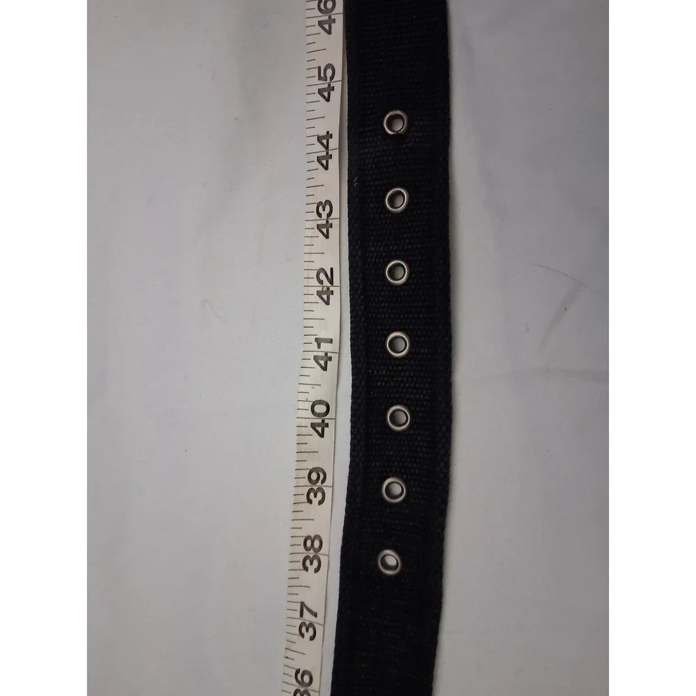 American Eagle Mens Black Canvas Web Belt Leather Trim Silver Buckle 442BBBL